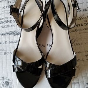 Nine West black patent leather wedge sandal